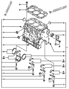  Двигатель Yanmar 3TNE74C-ECR, узел -  Блок цилиндров 