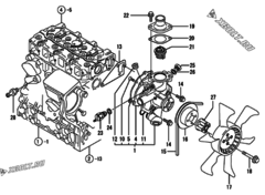  Двигатель Yanmar 3TNE74C-ECR, узел -  Система водяного охлаждения 