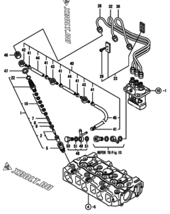  Двигатель Yanmar 3TNE74C-ECR, узел -  Форсунка 