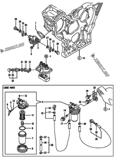 Двигатель Yanmar 3TNE74C-ECR, узел -  Топливопровод 