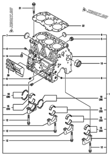  Двигатель Yanmar 3TNV82A-DNSV, узел -  Блок цилиндров 