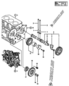  Двигатель Yanmar 3TNV82A-DNSV, узел -  Распредвал и приводная шестерня 