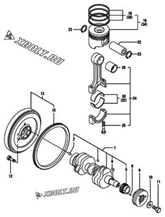  Двигатель Yanmar 3TNV82A-DNSV, узел -  Коленвал и поршень 