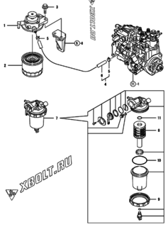 Двигатель Yanmar 3TNV82A-DNSV, узел -  Топливопровод 