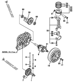  Двигатель Yanmar L70AEDGMO2YC, узел -  Коленвал, поршень и распредвал 