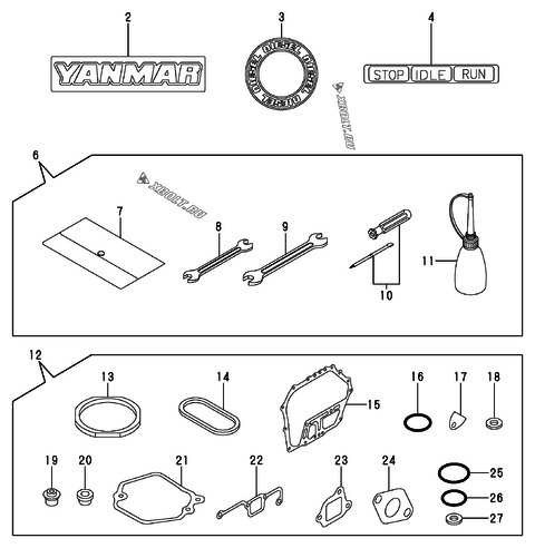  Инструменты, шильды и комплект прокладок двигателя Yanmar L70AEDGMO2YC