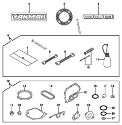  Двигатель Yanmar L70AEDGMO2YC, узел -  Инструменты, шильды и комплект прокладок 