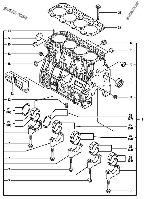  Блок цилиндров двигателя Yanmar 4TNV94L-PDBWE
