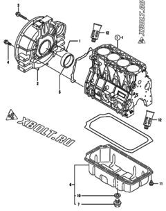  Двигатель Yanmar 4TNV94L-PDBWE, узел -  Маховик с кожухом и масляным картером 