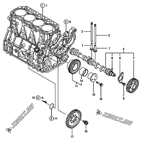  Распредвал и приводная шестерня двигателя Yanmar 4TNV94L-PDBWE