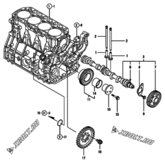  Двигатель Yanmar 4TNV94L-PDBWE, узел -  Распредвал и приводная шестерня 