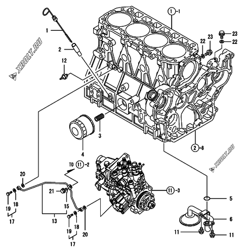 Система смазки двигателя Yanmar 4TNV94L-PDBWE