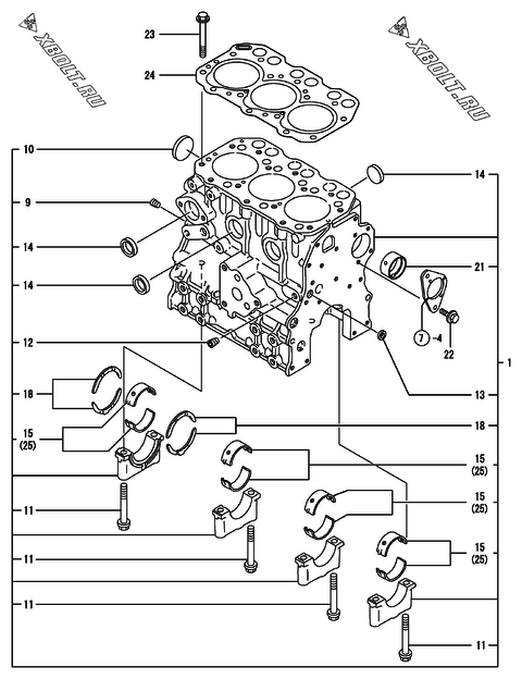  Блок цилиндров двигателя Yanmar 3TNE74-PTC