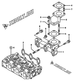  Двигатель Yanmar 3TNE74-PTC, узел -  Выпускной коллектор 
