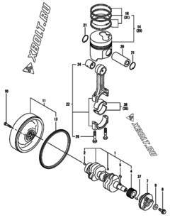  Двигатель Yanmar 3TNE74-PTC, узел -  Коленвал и поршень 