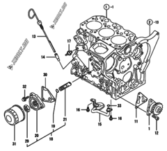  Двигатель Yanmar 3TNE74-PTC, узел -  Система смазки 
