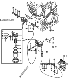  Двигатель Yanmar 3TNE74-PTC, узел -  Топливопровод 