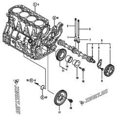  Двигатель Yanmar 4TNV94L-XDB, узел -  Распредвал и приводная шестерня 