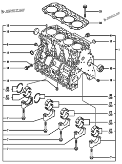  Двигатель Yanmar 4TNE98-HAF, узел -  Блок цилиндров 
