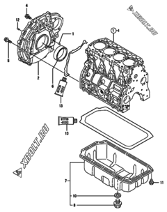  Двигатель Yanmar 4TNE98-HAF, узел -  Маховик с кожухом и масляным картером 