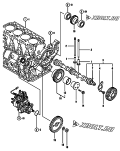  Двигатель Yanmar 4TNE98-HAF, узел -  Распредвал и приводная шестерня 