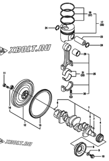  Двигатель Yanmar 4TNE98-HAF, узел -  Коленвал и поршень 