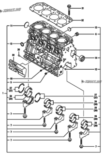  Двигатель Yanmar 4TNV84-KVA, узел -  Блок цилиндров 