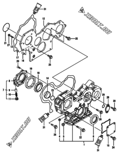  Двигатель Yanmar 4TNV84-KVA, узел -  Корпус редуктора 