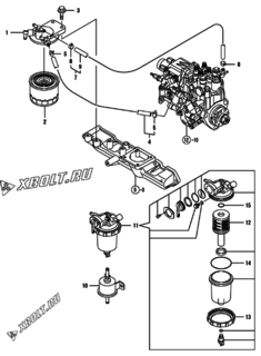  Двигатель Yanmar 4TNV84-KVA, узел -  Топливопровод 