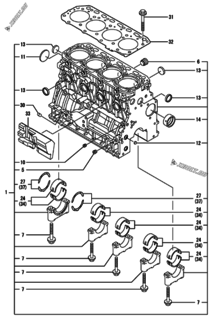  Двигатель Yanmar 4TNV84T-KVA, узел -  Блок цилиндров 