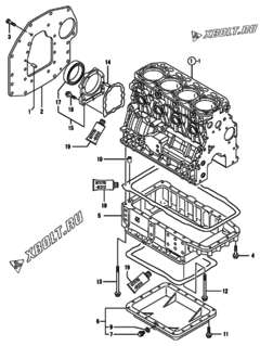  Двигатель Yanmar 4TNV84T-KVA, узел -  Крепежный фланец и масляный картер 