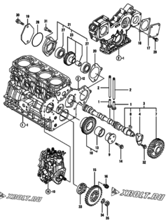  Двигатель Yanmar 4TNV84T-KVA, узел -  Распредвал и приводная шестерня 