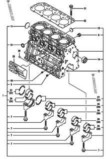  Двигатель Yanmar 4TNV88-KVA, узел -  Блок цилиндров 