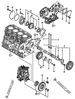  Двигатель Yanmar 4TNV88-KVA, узел -  Распредвал и приводная шестерня 