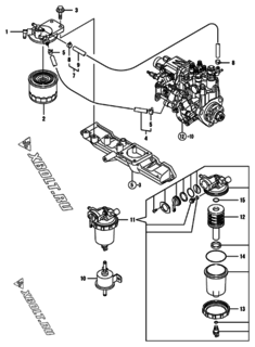  Двигатель Yanmar 4TNV88-KVA, узел -  Топливопровод 