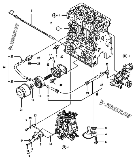  Система смазки двигателя Yanmar 3TNV88-XNKR