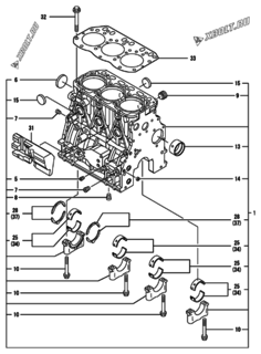  Двигатель Yanmar 3TNV88-SNS, узел -  Блок цилиндров 
