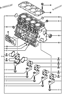  Двигатель Yanmar 4TNV88-PNS, узел -  Блок цилиндров 