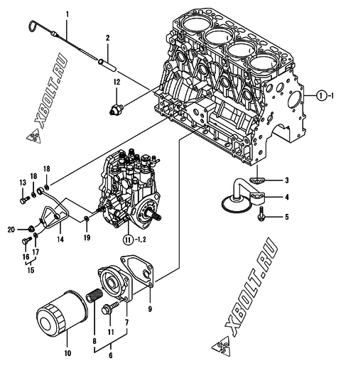 Система смазки двигателя Yanmar 4TNV88-PNS