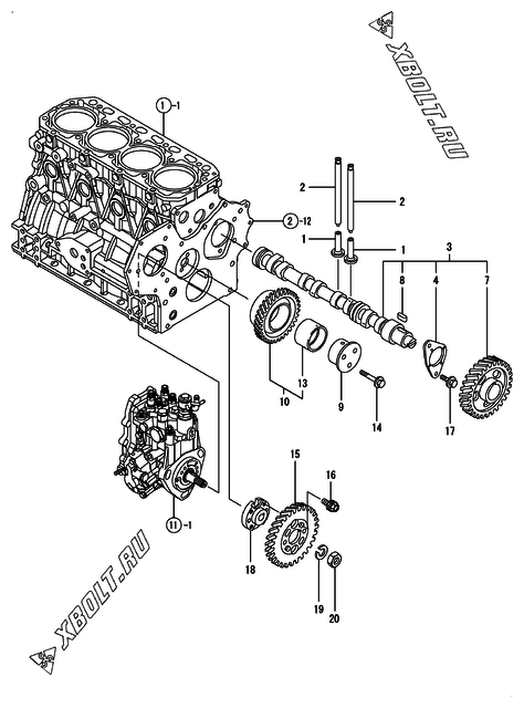  Распредвал и приводная шестерня двигателя Yanmar 4TNV88-PNKR