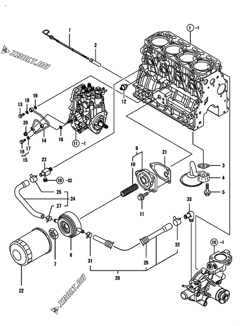  Система смазки двигателя Yanmar 4TNV88-PNKR