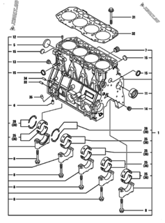 Двигатель Yanmar 4TNV98-NLAN, узел -  Блок цилиндров 