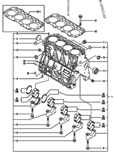  Двигатель Yanmar 4TNV94L-NLAN, узел -  Блок цилиндров 