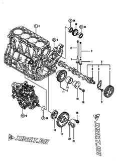  Двигатель Yanmar 4TNV94L-NLAN, узел -  Распредвал и приводная шестерня 