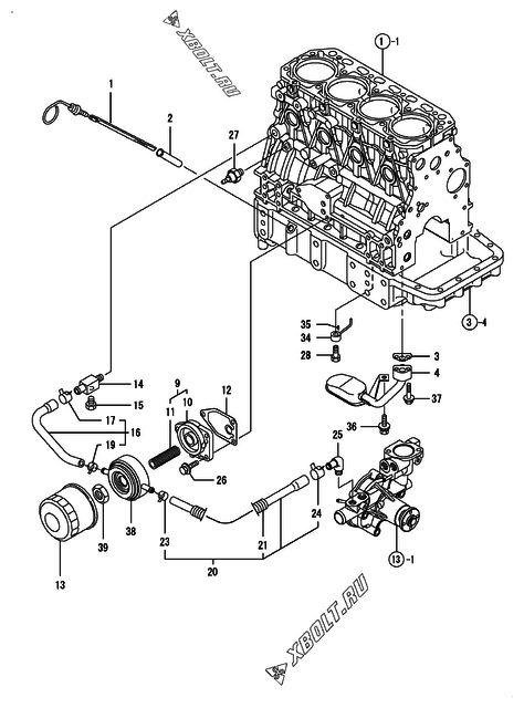  Система смазки двигателя Yanmar 4TNV84T-KLAN