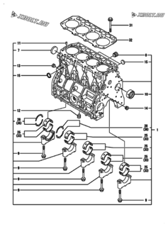  Двигатель Yanmar 4TNE98-ACG24, узел -  Блок цилиндров 