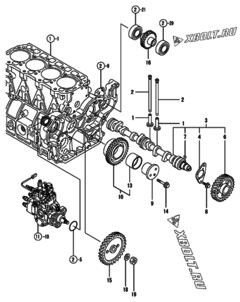  Двигатель Yanmar 4TNE98-HYF, узел -  Распредвал и приводная шестерня 