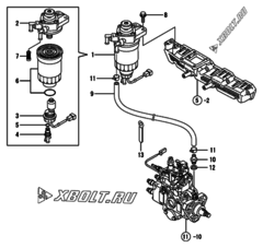  Двигатель Yanmar 4TNE98-HYF, узел -  Топливопровод 