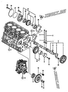  Двигатель Yanmar 4TNV88-KWA2, узел -  Распредвал и приводная шестерня 