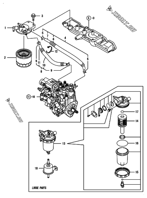  Топливопровод двигателя Yanmar 4TNV88-KWA2